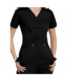 Cherokee Workwear Core Stretch mock-wrap scrub top - Black/shocking pink 