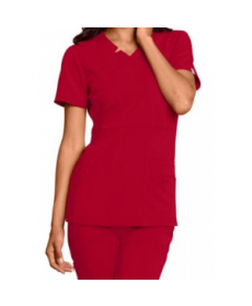 Sapphire mock wrap v-neck scrub top with Certainty - Ruby Red 