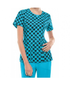 Infinity by Cherokee Dot Pursuit Turquoise print scrub top with Certainty - Dot Pursuit Turquoise 