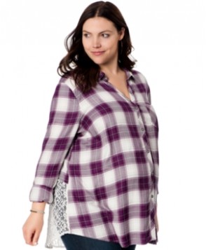 Wendy Bellissimo Maternity Plus Size Lace-Inset Plaid Shirt