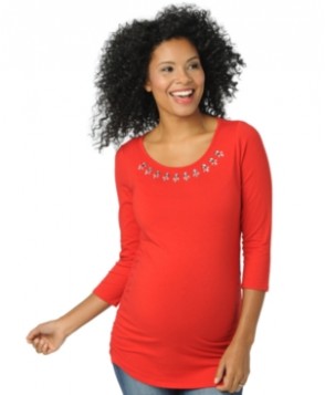 Motherhood Maternity Three-Quarter-Sleeve Embellished Top