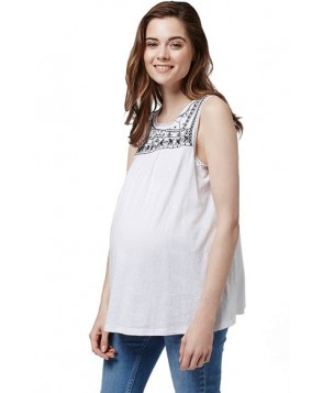 Topshop Sleeveless Embroidered Smocked Maternity Top- White