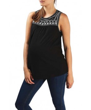 Topshop Sleeveless Embroidered Smocked Maternity Top - Black