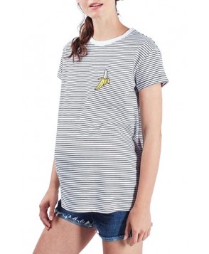 Topshop By Tee & Cake Stripe Embroidered Banana Maternity Tee - White