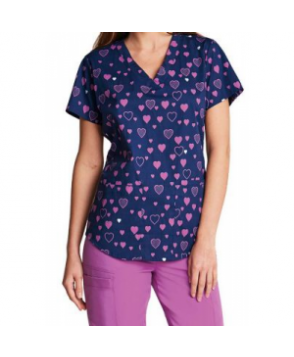 NrG By Barco Queen of Hearts v-neck print scrub top - Queen of Hearts 