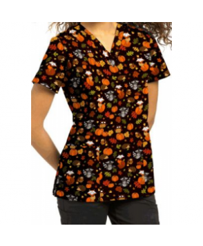 White Cross Foxy and Friends v-neck print scrub top - Foxy and Friends 