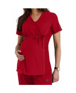 Cherokee Flexibles maternity mock-wrap scrub top - Red 
