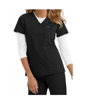 Med Couture Heidi modern fit v-neck scrub top - Black/pacific 