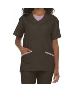 Natural Uniforms tunic solid two piece scrub set - Chocolate/pink 