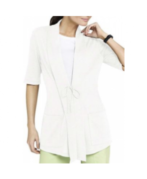 NrG by Barco stretch knit tie-front cardigan style scrub jacket - White 
