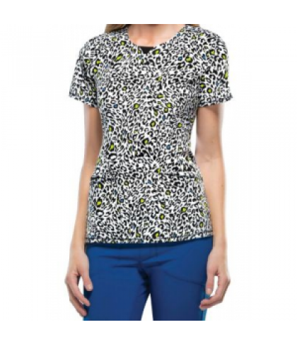 Infinity by Cherokee Spot The Leopard curved v-neck print scrub top with Certainty - Spot the Leopard - XL