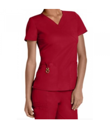 HeartSoul mock wrap scrub top with Certainty - Red - XL