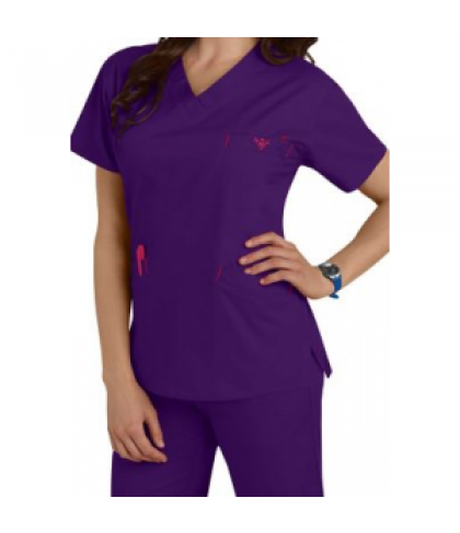 Med Couture Signature v-neck scrub top - Imperial/Berry - M