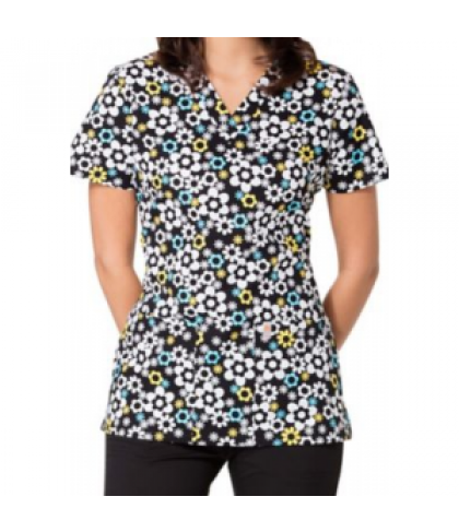 Code Happy Its Flower Never print scrub top with Certainty - Its Flower Never - L
